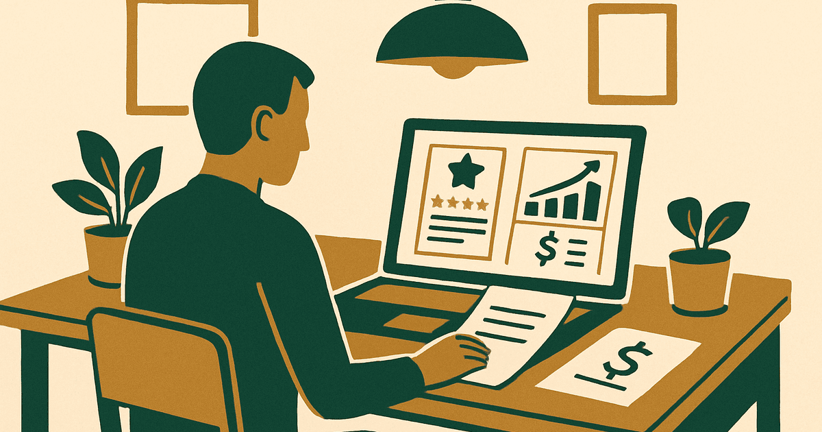 Website owner reviewing product recommendation content and affiliate monetization strategy on a laptop